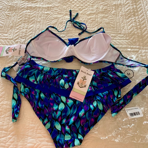 Tatyana Beach Bash Retro High-Waisted 2 Piece Swimsuit Ruffled Skirt Medium NWT - Picture 3 of 8